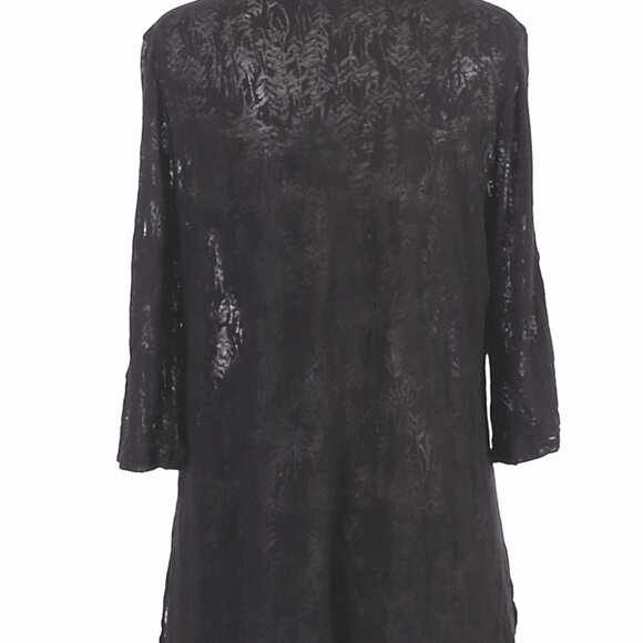 Beautiful Black sheer Chalet Size M 3/4 sleeve black-on-black print tunic top - Picture 2 of 2